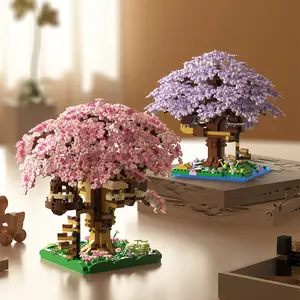 Cherry Blossom Bonsai Tree Building Block Set, Miniature Building Block Set, Miniature Bonsai Tree House Toy, No Lights, Halloween/Thanksgiving/Christmas/Easter Gift, Toy Gift for Boys and Girls/Home Decoration, Mixed, Bricks