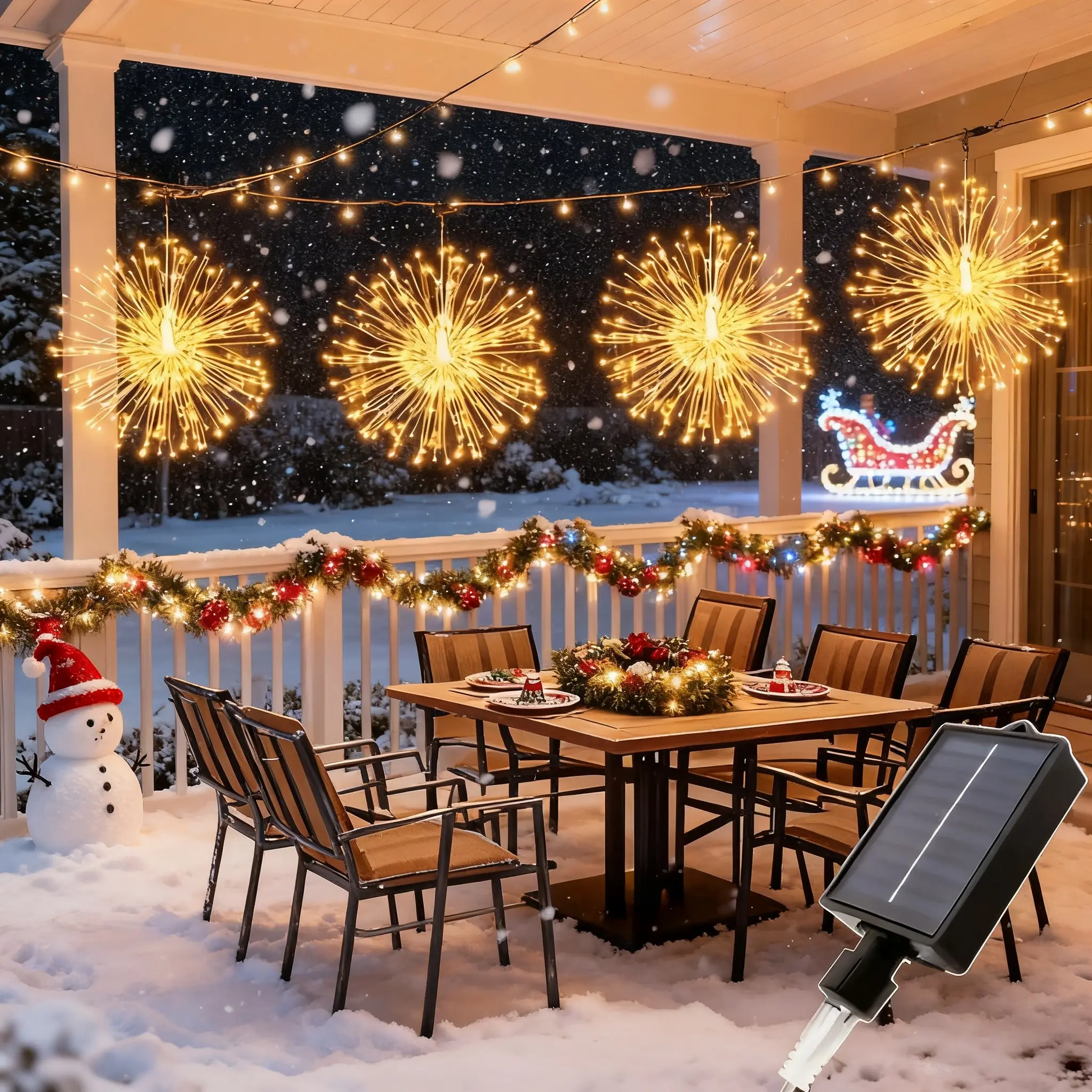 4 Ppcs LED Solar Hanging Firework Lights, 8 Lighting Modes, Copper Wire Sparkle Lights, Outdoor Party Tent Christmas Decorations, Holiday Decor, Home Decor Ornament, Outdoor Decorative Lights, Outdoor Twinkle Lights