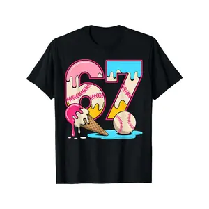 67 Ice Cream Drip Meme T-Shirt for Kids Boys Girls - 67 Number 6 & 7 Ice Cream Drip Design, Soft Breathable Short Sleeve Tee, Casual Summer Streetwear
