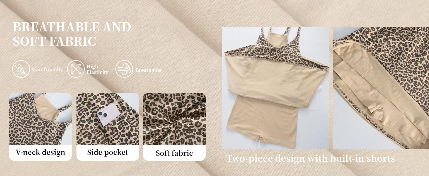 Tanming x katrinadimiele Women's Leopard-Print Athletic Romper Dress - V-Neck, Spaghetti Straps, Sleeveless, Built-in Shorts - Summer Sporty Active Wear Dress for Casual, Workout, Yoga (Women's Clothes), Athletic Dresses, Sporty Dress Tanming x katrinadimiele Women's Leopard-Print Athletic Romper Dress - V-Neck, Spaghetti Straps, Sleeveless, Built-in Shorts - Summer Sporty Active Wear Dress for Casual, Workout, Yoga (Women's Clothes), Athletic Dresses, Sporty Dress