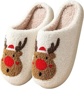 【Deals for Your Days】HOTKAM Christmas Slippers for Women and men, Cute House Shoes with Reindeer, Santa Claus, Gingerbread Man, Xmas Tree, Adult Fluffy Winter Home Slides for Couples, Kawaii Fuzzy Cozy