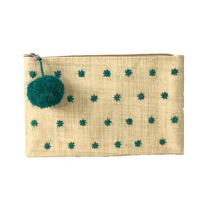 Mar Y Sol Women's Straw/Bamboo Star Polka Dot Slim Envelope Clutch - Turquoise, Lightweight, Magnetic Closure for Secure Hold, Ideal for Casual Wear