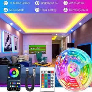 3535 RGB Smart LED Strip - 24 Key Remote & App Control, 39.37-1181 Inch Cuttable Music Sync, Dimmable Color Change for Indoor Decor