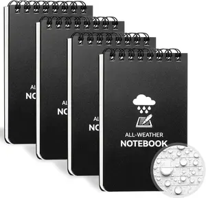 Waterproof Notebook 4 Pack Top-Spiral Pocket Notepad 3" x 5" All Weather Police Pocket Notebook Little Memo Steno Note Pads for Outdoor Office School Recording Black