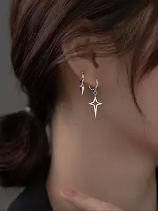 Unisex Street Trend Star & Rivet Design Dangle Earrings, 2pcs/set Trendy Asymmetrical Dangle Earrings, Chic All-match Jewelry As Gift for Friends Dangling Earrings, Asymmetrical Pierced