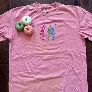 Embroidered Skeleton Tshirt, Halloween Shirt, Monochromatic Shirt, Embroidered Shirt