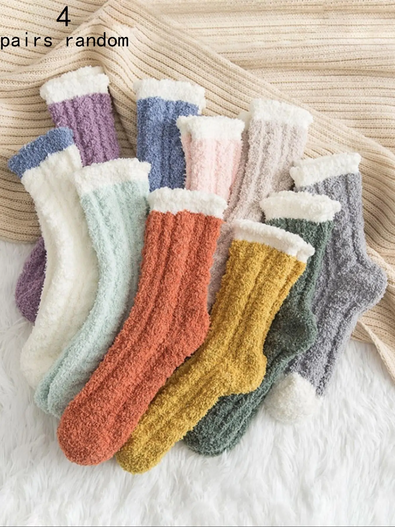 Women's Colorblock Fuzzy Fitted Crew Socks, Soft Comfy Warm Elegance Chic Mid-calf Socks for Fall & Winter, Polyester Women's Socks for Daily Wear, Cold Weather Gear Womenswear Lady Cozy Socks, Knitted Socks