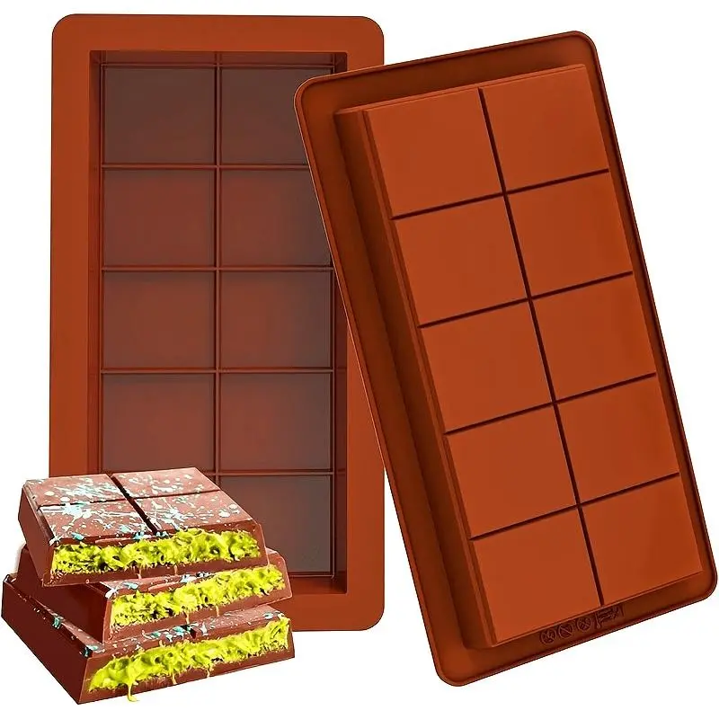 Large Thick Silicone Chocolate Bar Molds, Reusable Chocolate Mold, Deep Mold for Filling Bars & Pistachio Candy, Perfect for Baking & Crafting, Bakeware