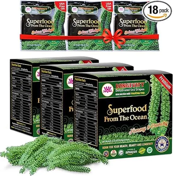LONGEVITY Sea Grapes - Umibudo Green Caviar - Dehydrated, Marinated in Saltwater | Enhance Health, Boosting Immune System, Valued Natural Gift From Sea (Original, 360g (12.7 oz))