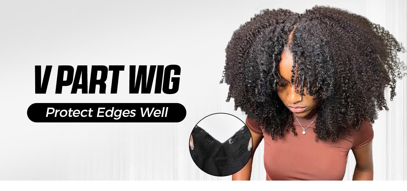 [Limited Deal] OQ HAIR Kinky Straight Hair V Part Wig With Drawstring No Leave Out Thin Part Human Hair Glueless Wigs Beginner Friendly