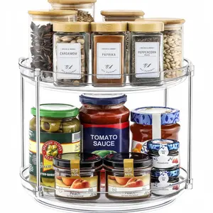 2 Tier Lazy Susan Turntable Organizer 9.25'' Rotating Spice Rack Organization for Cabinet, Kitchen, Pantry, Countertop, Bathroom, Vanity, Medicine Cabinet Organizer, Clear