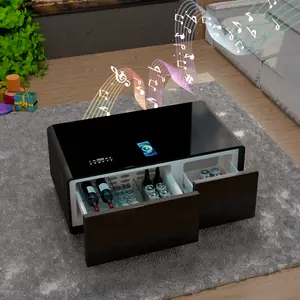 Smart Coffee Table, Living Room Table with Built in Fridge, 15W Wireless Charging, USB Chargers and Speakers