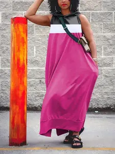 Women'S Plus Size Casual Hooded Sleeveless Dress With Pockets, Essential For Summer Wear, Made From Machine Washable Comfortable Fabric