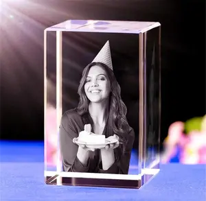 Personalized 3D Crystal Photo, Custom 3D Photo, Laser Engraved Crystal with Picture, 3D Glass Picture Cube Gift Idea