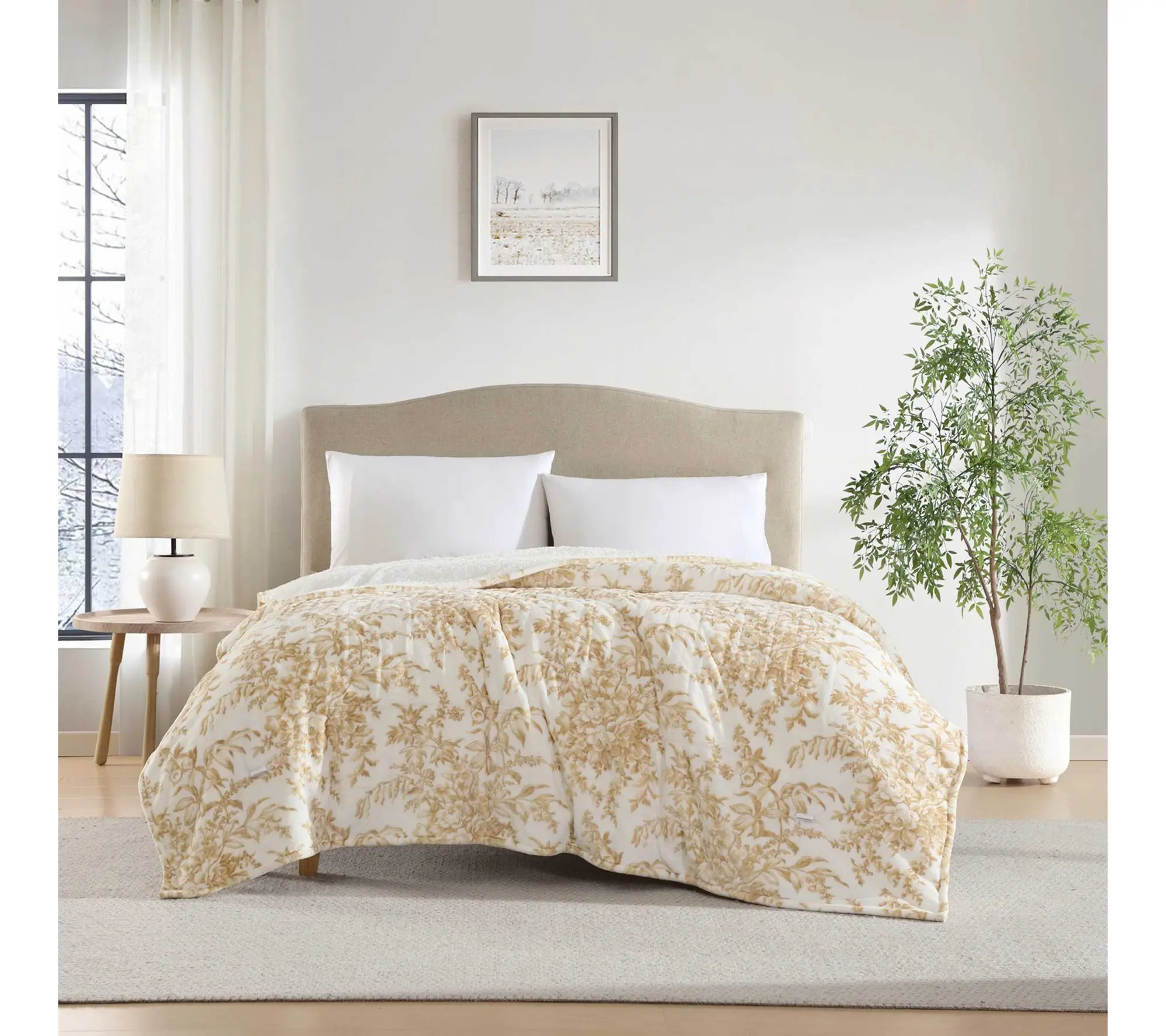 Laura Ashley Bedford Plush Sherpa Twin Heated Blanket