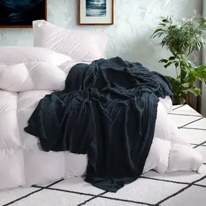BEDSUM Lux 100% Cotton Blanket-Cozy Cable Knit Throw Blanket -Modern Knit Decorative Throw for Sofas, Cozy Nooks for All Season Blanket