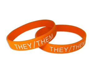 They/Them Pronoun Silicone Bracelets – Nonbinary Pronoun Pride Wristbands with “They/Them” Text, High-Quality Silicone LGBTQ+ Awareness Bracelets for Pride Events, Inclusivity & Everyday Identity Expression