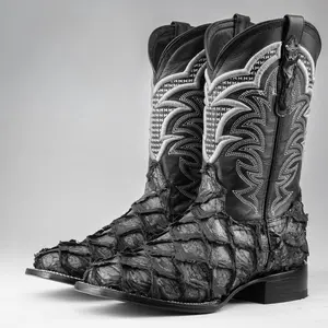 Grey Jumbo Pirarucu Print Leather Boots - Square Toe