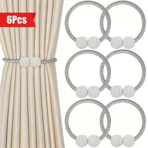 6pcs Vintage Style Pearl Curtain Tiebacks, Snap Curtain Cord Closure Strap Plastic Woven Design, Firm Snap Design, No Drilling Required, Easy Installation, Stylish Bedroom, Living Room And Home Decor Curtain Clasps - Space Saver