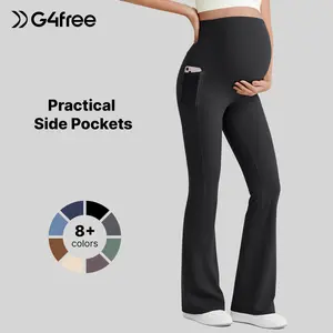 G4Free BareFeel Maternity Flare Leggings with Pockets Over The Belly Stretchy Casual Lounge Pregnancy Dress Pants for Work