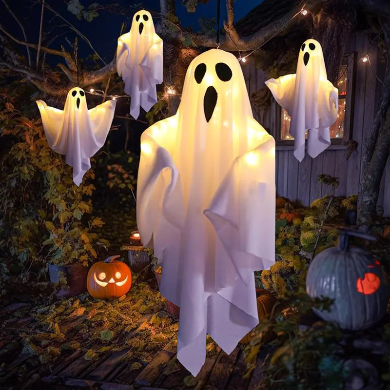 Halloween Hanging Ghosts, LED Flying Ghost for Halloween Decorations Outdoor Indoor Front Tree Yard Porch Glow in The Dark, Holiday Halloween Hanging Decorations Light Spooky Ornaments Decorative Props Led Signs