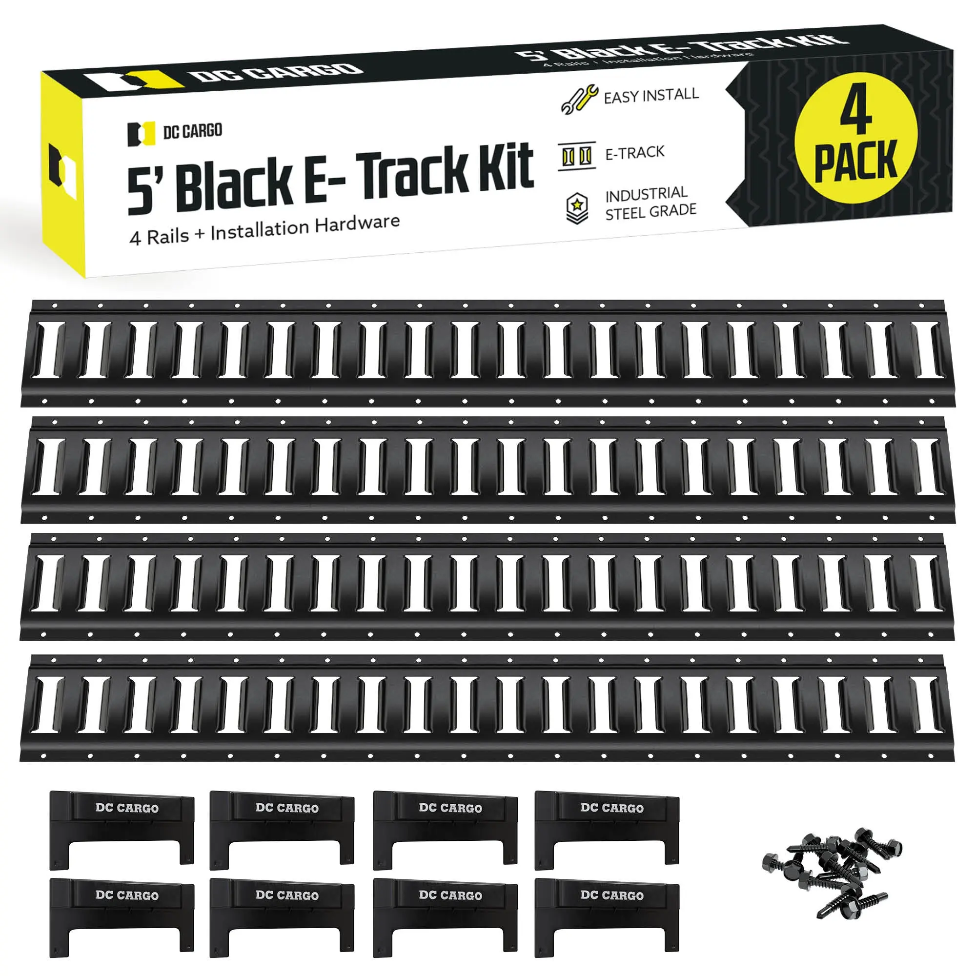 5' Long E track Powder Coated Rails (4 Pack)  with End Caps and Installation