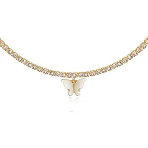 Letter Necklace 14k Gold Plated Tennis Chain Initial Choker Bling Iced CZ Diamond Necklace for Women