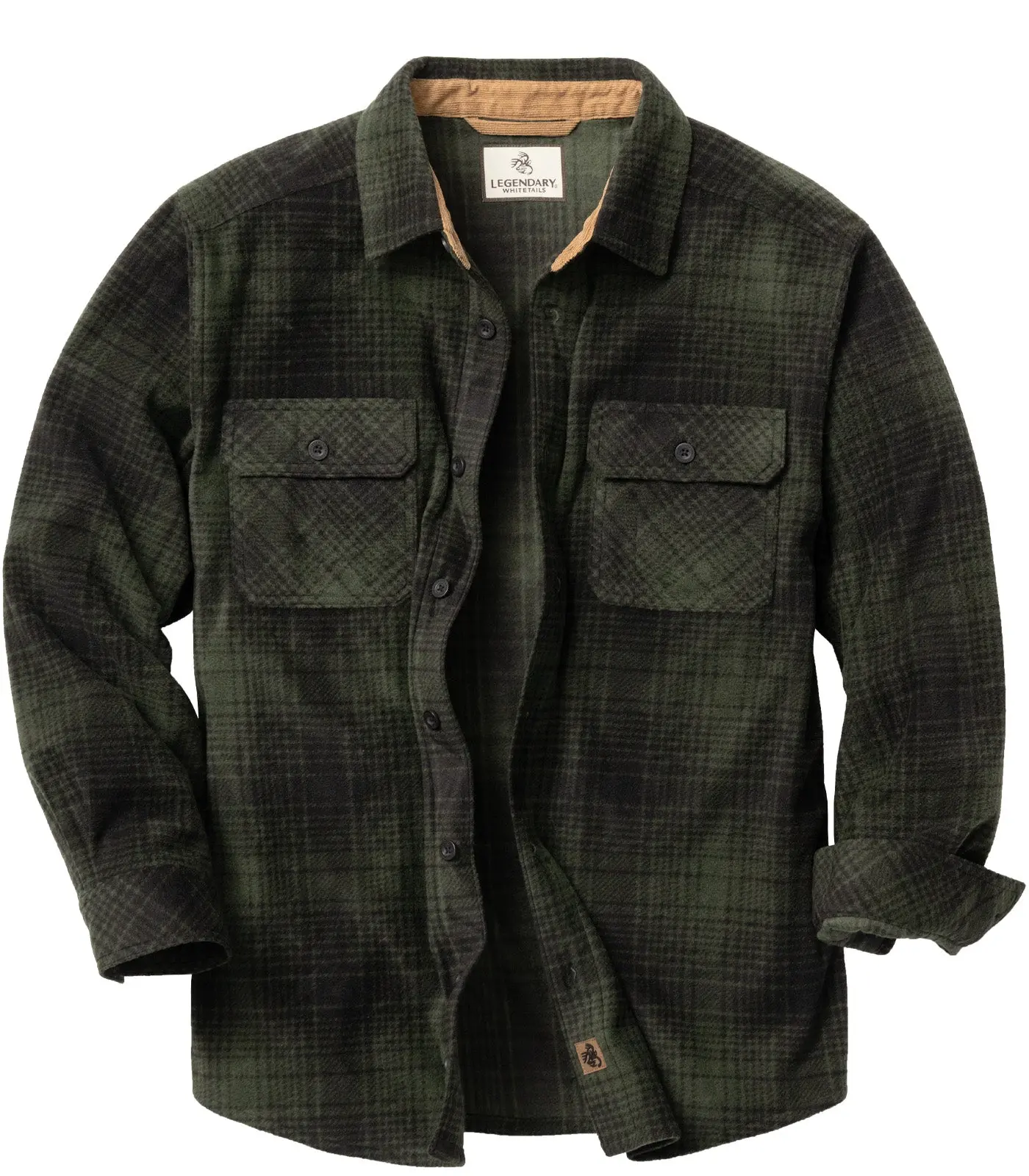 Legendary Whitetails Men's Navigator Heavyweight Plaid Fleece Shirt - Long Sleeve Button-Down Work Layer with Corduroy Collar and Pocket