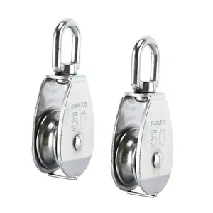 2Pcs M50 304 Stainless Steel Lifting Single Pulley Block, Heavy Duty Wire Rope Hanging Wire Towing Wheel