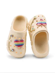 Girl's Cute Rainbow Heart Decor Clogs, Casual Breathable Comfortable Non-slip Slide Slippers, Fashionable Shoes for Indoor & Outdoor Wear