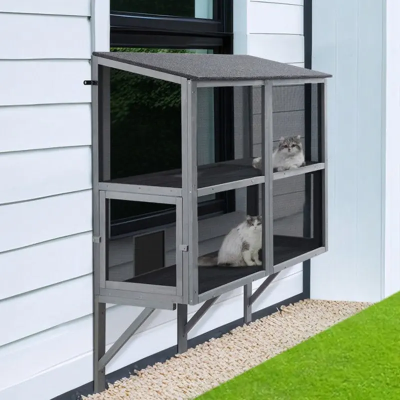 Outdoor Cat Window Catio Enclosure – 2-Tier Bug-Proof Design