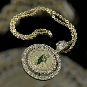 Religious gold plated Saint Jude Roulette pendant with rope chain