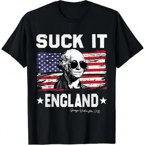 Funny Graphic Tee | Trendy Pumpkin Patch Outfit Graphic Tees Men’s ShirtsSuck It England Funny 4th of July George Washington 1776 T-Shirt