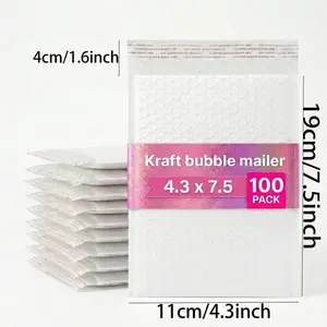 50/100 Pack 4.3x7.5 Inch White Bubble Mailers, Self-Sealing Padded Shipping Envelopes, Waterproof Tear-Proof Shockproof Bubble Bags for Jewelry, Makeup, Phone Cases & Small Items, Heavy Duty Mailing Packaging Supplies