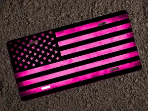 Pink Black American Flag Decorative License Plate | Trendy Metal Sign for Car, Garage & Wall Decor