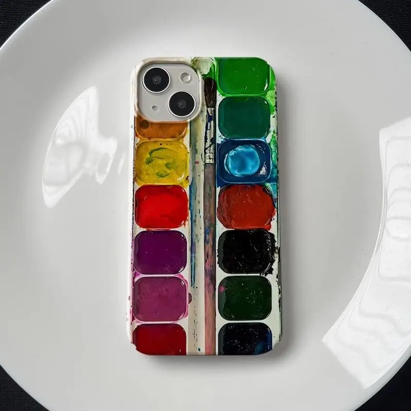 Decorative Watercolor Palette Phone Case for iPhone 11-12-13-14-15 Series, Pro Max, Plus - Protective Casing, Creative Look INS Smartphone Accessory, Iphone Series