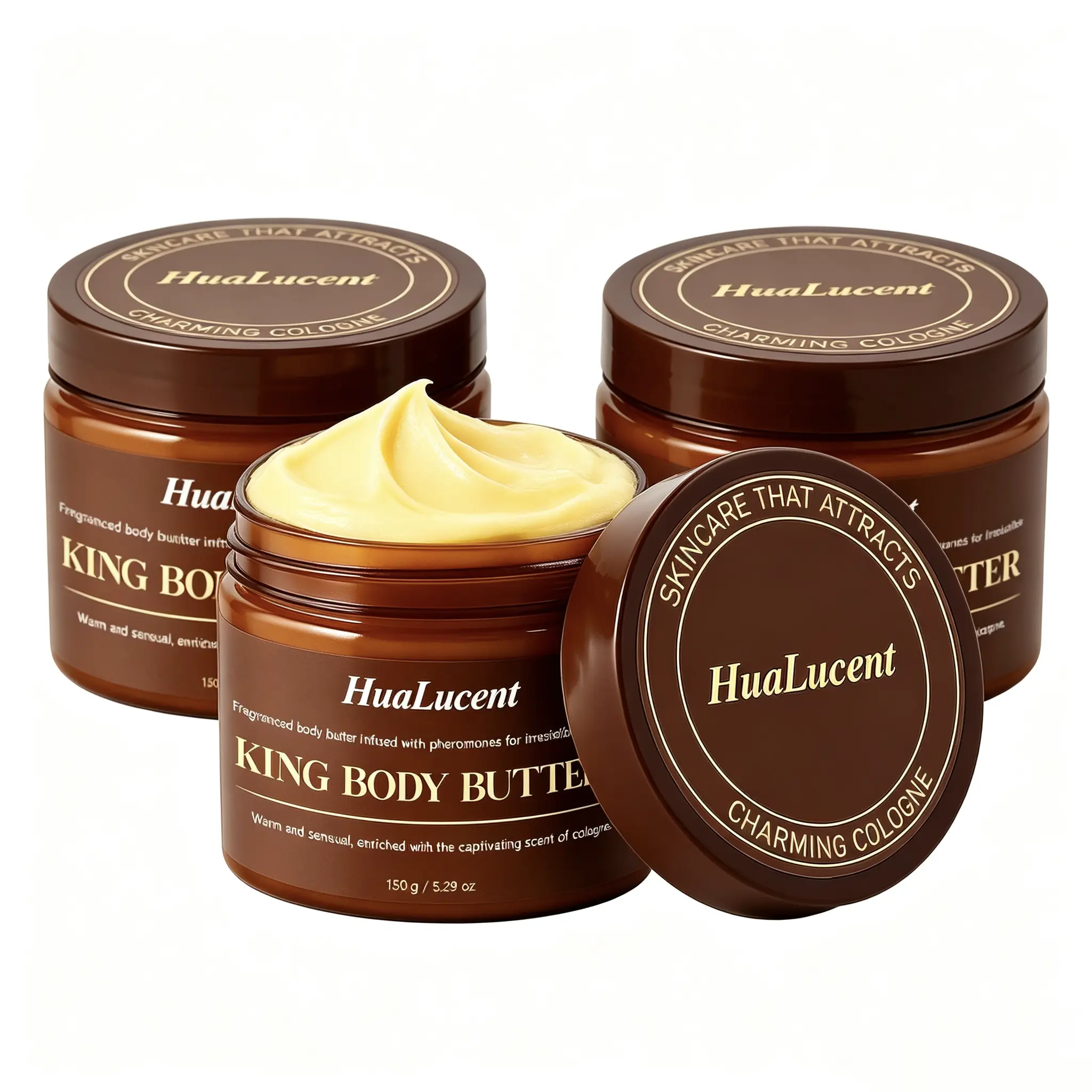 3Pcs HuaLucent King Body Butter for Men, Pheromone Infused Cologne Scent Body Moisturizer, 12 Hours Long Lasting Fragrance Nourishing Body Cream for Dry Rough Skin, Gentleman Perfumed Body Lotion 150g