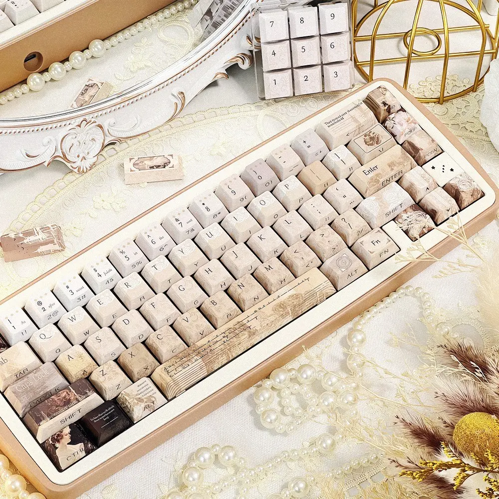 Vintage Side-Engraved Translucent Keycaps, Heat Transfer Process, Matte Finish, Compatible with Wooting, Gaming Personality Boxed, Sublimation Keycap, Gaming Keyboard Keycap