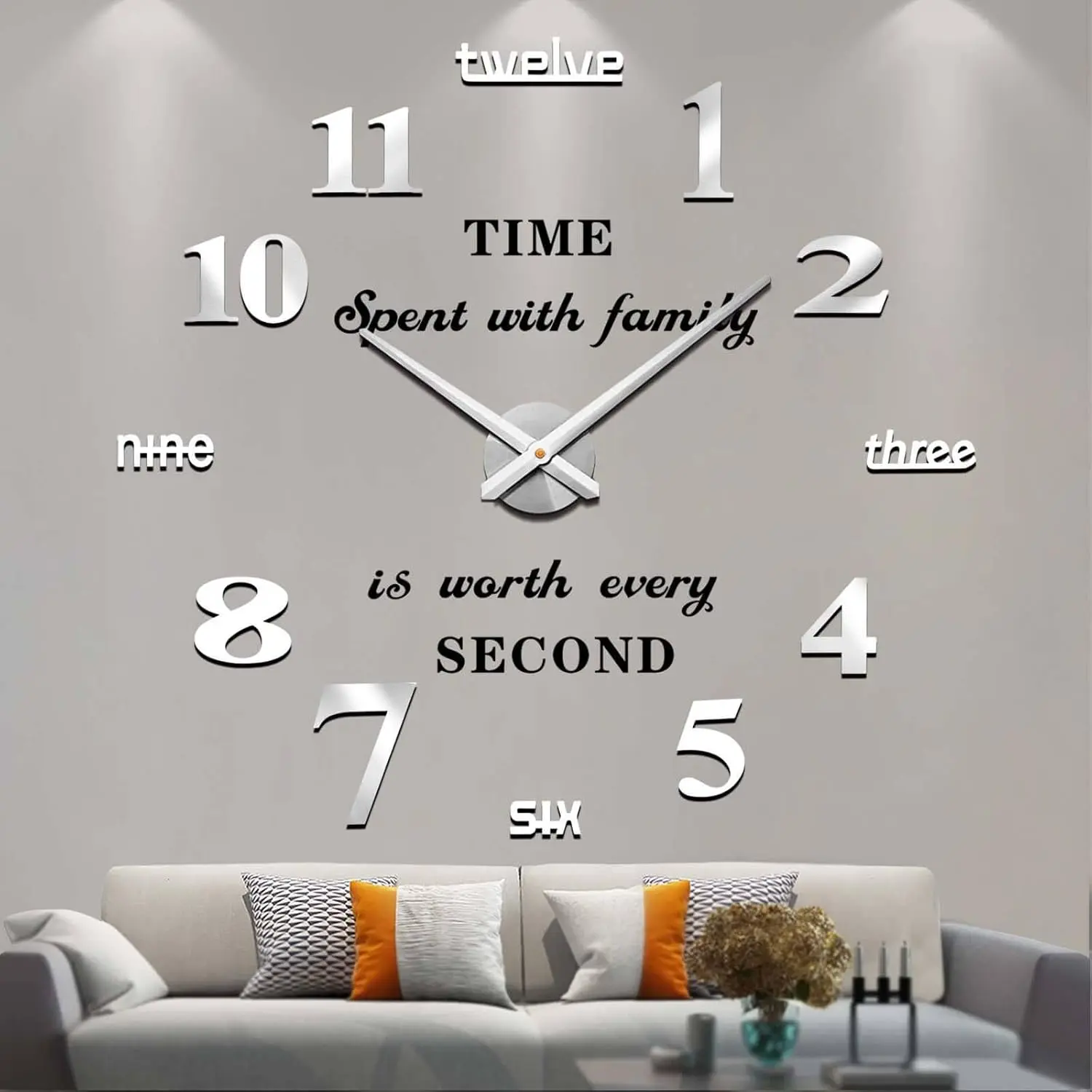 Large Wall Clocks for Living Room Decor, DIY Wall Clock Modern 3D Wall Clock with Mirror Numbers Stickers for Home Office Decorations Ideas (Black) Yifanyou Sports