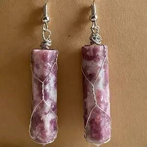 Pointed Lepidolite Wire-Wrapped Earrings