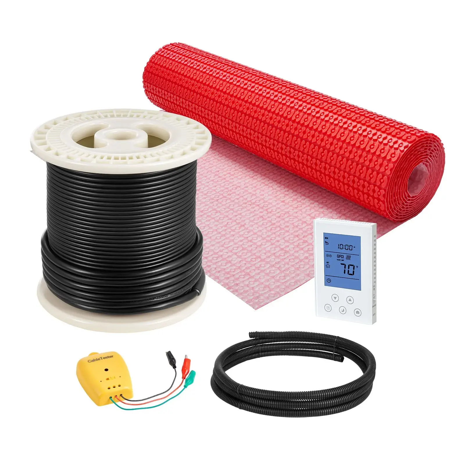 VEVOR 120V 50 sqft Electric Radiant Floor Heating Mat System - GFCI Protected, Adjustable, Secure, with Decoupling Membranes, Smart Thermostat, Silent, Easy Installation for Home Tile & Natural Stone Floors, Freeforms, Anti-Crack Compatibility