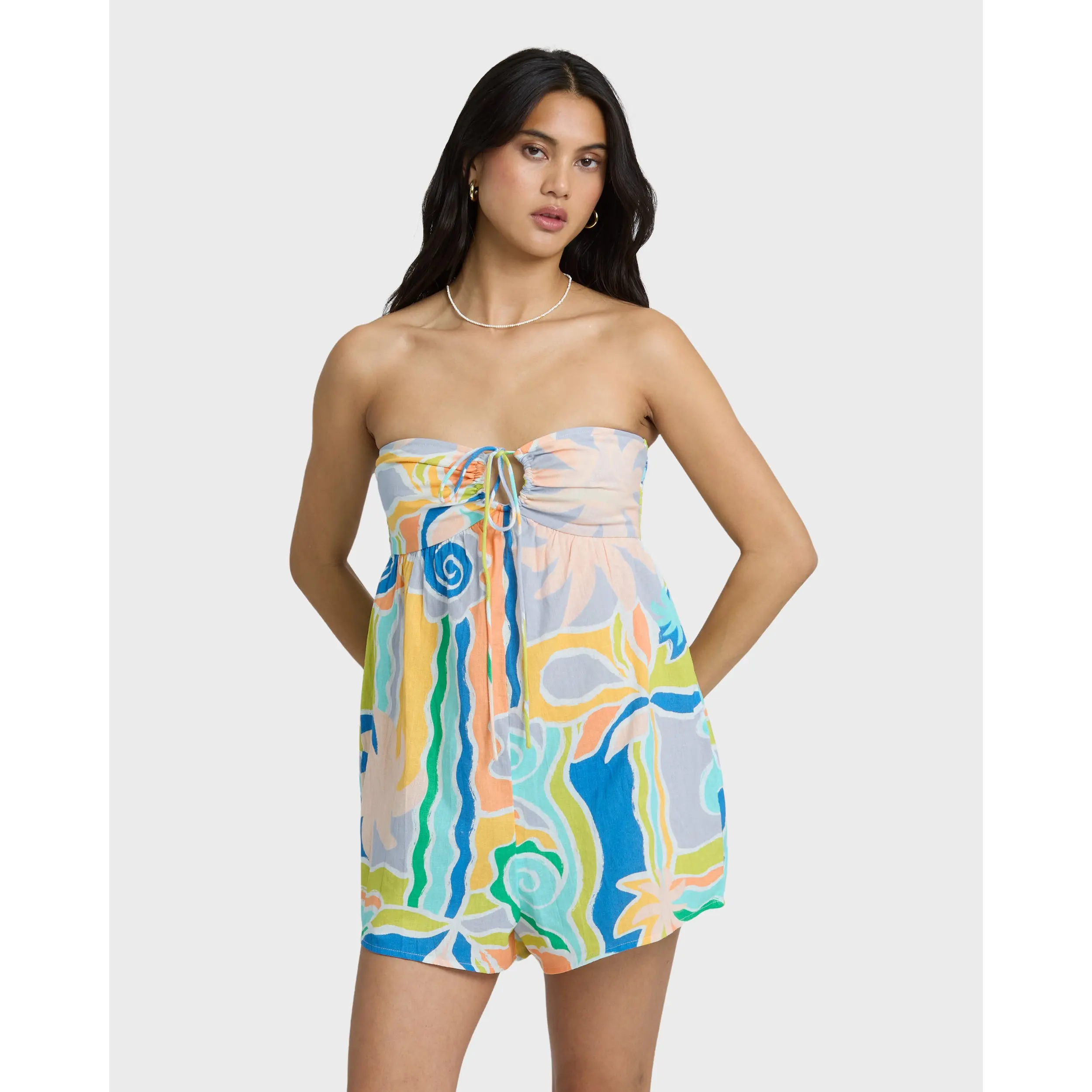BILLABONG Women's So Groovy Romper, Relaxed Fit Smocked Back, Beach Weekend Getaways