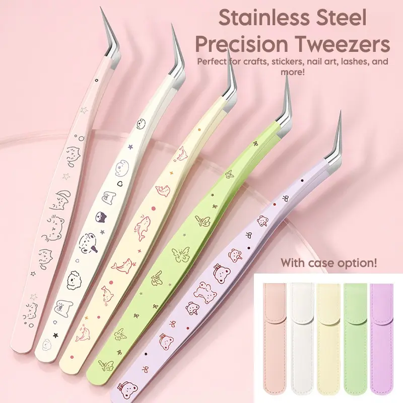 Stainless Steel Precision Tweezers – Perfect for Crafts, Stickers, Nail Art, Lashes & More - Optional Carrying Case