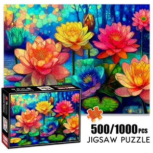 1pc 1000 piece adult puzzle 70x50cm Colorful Water Lilies and Lily - pads Artwork 500 pieces paper jigsaw puzzle suitable for DIY creative games for adults and families, birthday and holiday stress