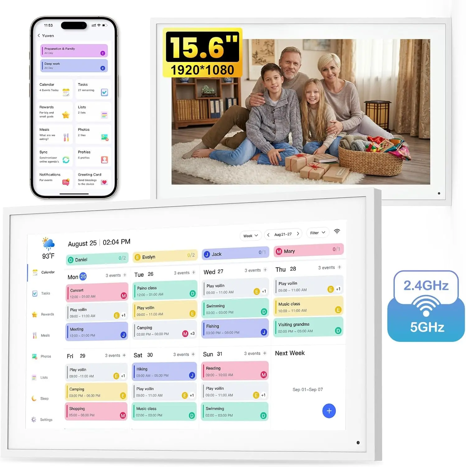 Full HD Interactive Touchscreen Digital Calendar Frame - Schedule Planner, Task Tracker, Parent-Child Chore Chart & Rewards Smart Organizer, Wall & Desk Mountable, Sync Events Capable