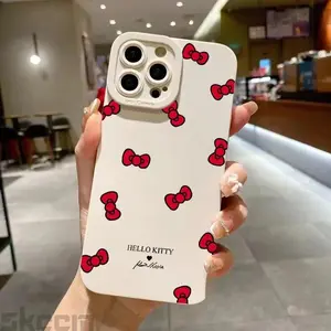 Cute Hello Kitty BowKnot Pattern Phone Case For iPhone 16 Pro Max 15 14 11 12 13 Mini X XS XR 7 8 16 Plus Matte Silcone Cover