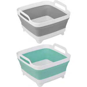 Dishpan for Washing Dishes,  Wash Basin with Draining Plug Carry Handles, Collapsible Bucket for Cleaning, Portable Sink, Foldable Plastic Tub