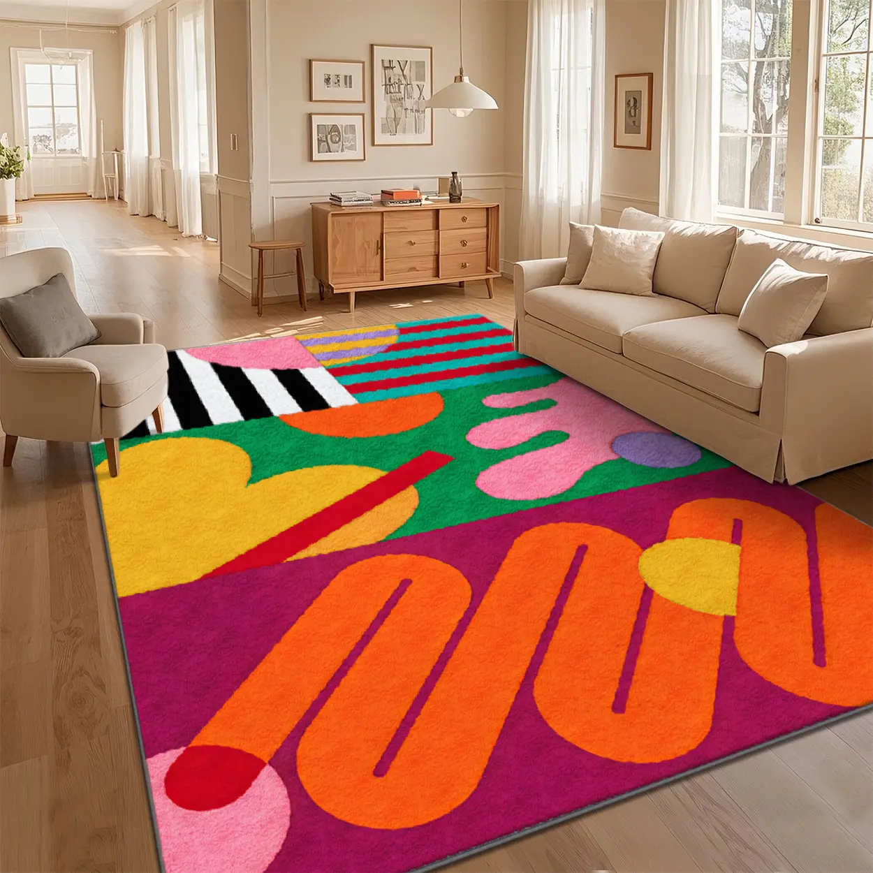 Soft Colorful Pop Art Decorative Rug - Non-Slip, Washable, Multi Sizes (32*48In, 40*64In) for Living Room, Aesthetic Room, Funky Home, Unique Spaces, Local Delivery, Decorative Rugs, Living Room Decor