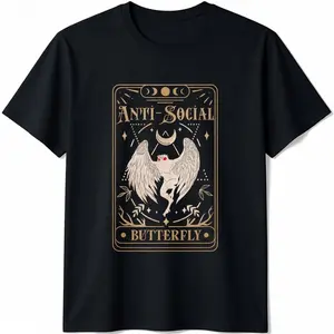 Mothman Tarot Card Antisocial Butterfly Cryptid Red Eyed T-Shirt Daily T-Shirt Women Kids Girls T-Shirt walk  by  faith  tee Flower Print Casual T-Shirt Unisex Horror Movie Villains Asymmetrical Long Sleeve Cami Top Elegant Blue Long Sleeve Top Day of Swe