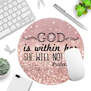 Bible Verse God is within her Round Mouse Pad Small Desk Mat with Non Slip Rubber Base for Office and Home Mouse Mat for Computer Laptop Gift for Friends Size7.8*7.8inch Mousepad